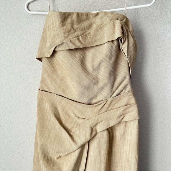 New Zara $119 Asymmetrical Slip Taupe Brown Midi Pencil Dress Small 3265/332 - Picture 7 of 13